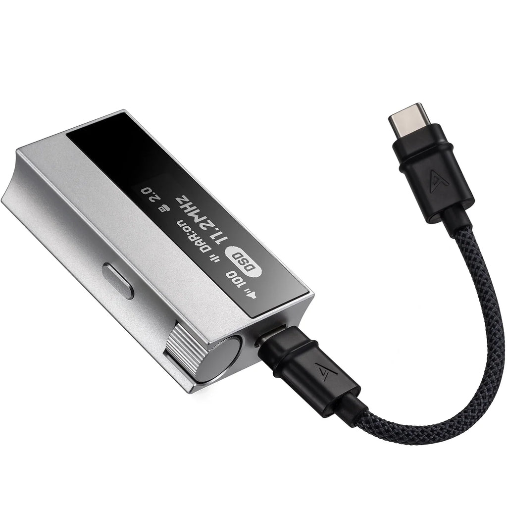 Astell&Kern AK HC5 headphone amplifier and DAC with sleek design, featuring controls and ports on a modern black device.