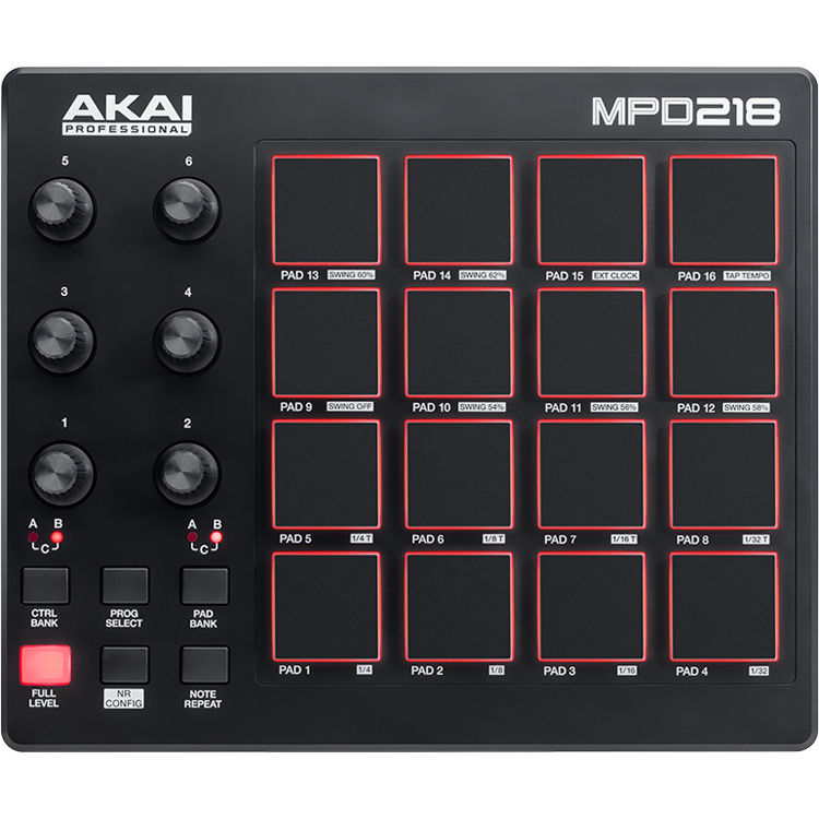 Akai Professional MPD218 midi controllers, close up
