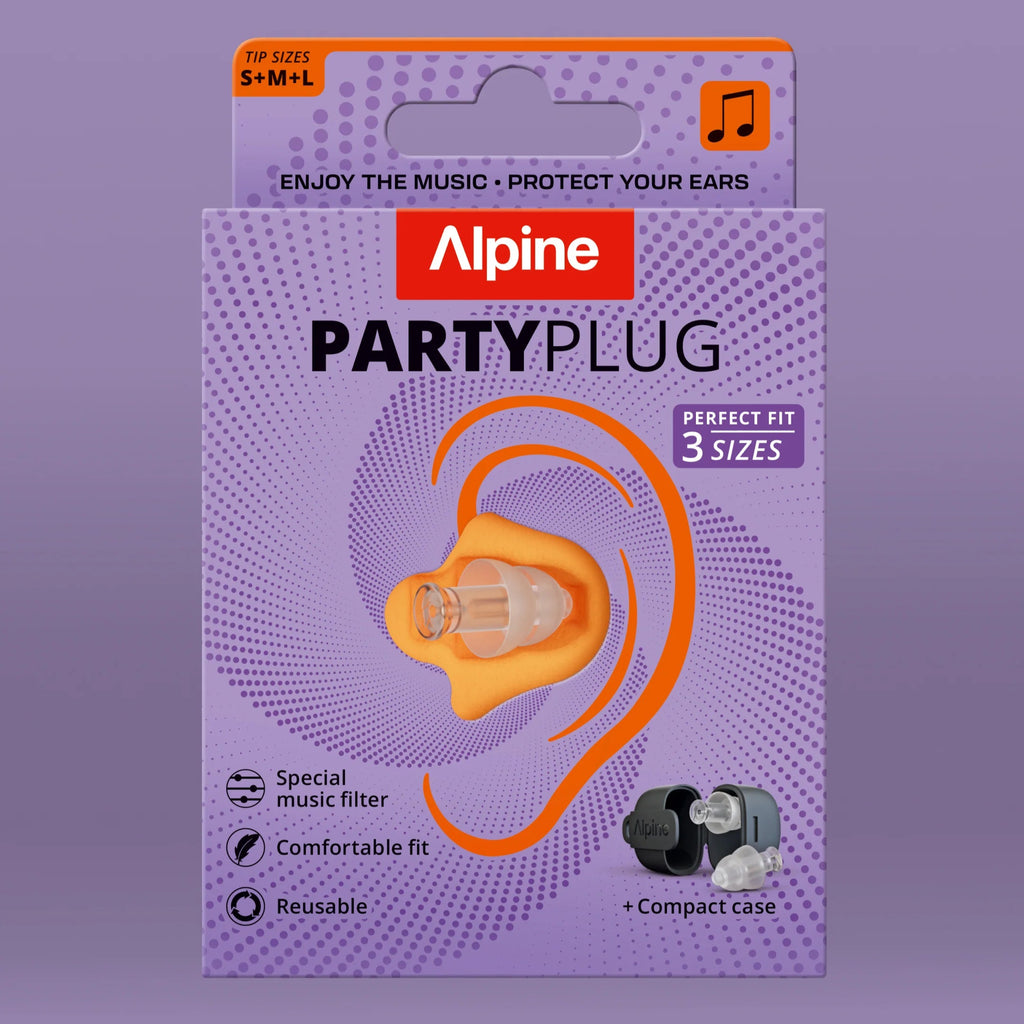 Alpine PartyPlug Earplugs, in red, in packaging