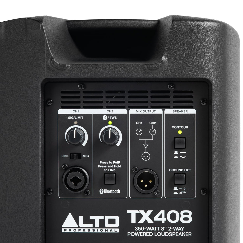 Alto Professional TX408 active PA loudspeaker, rear panel and connections