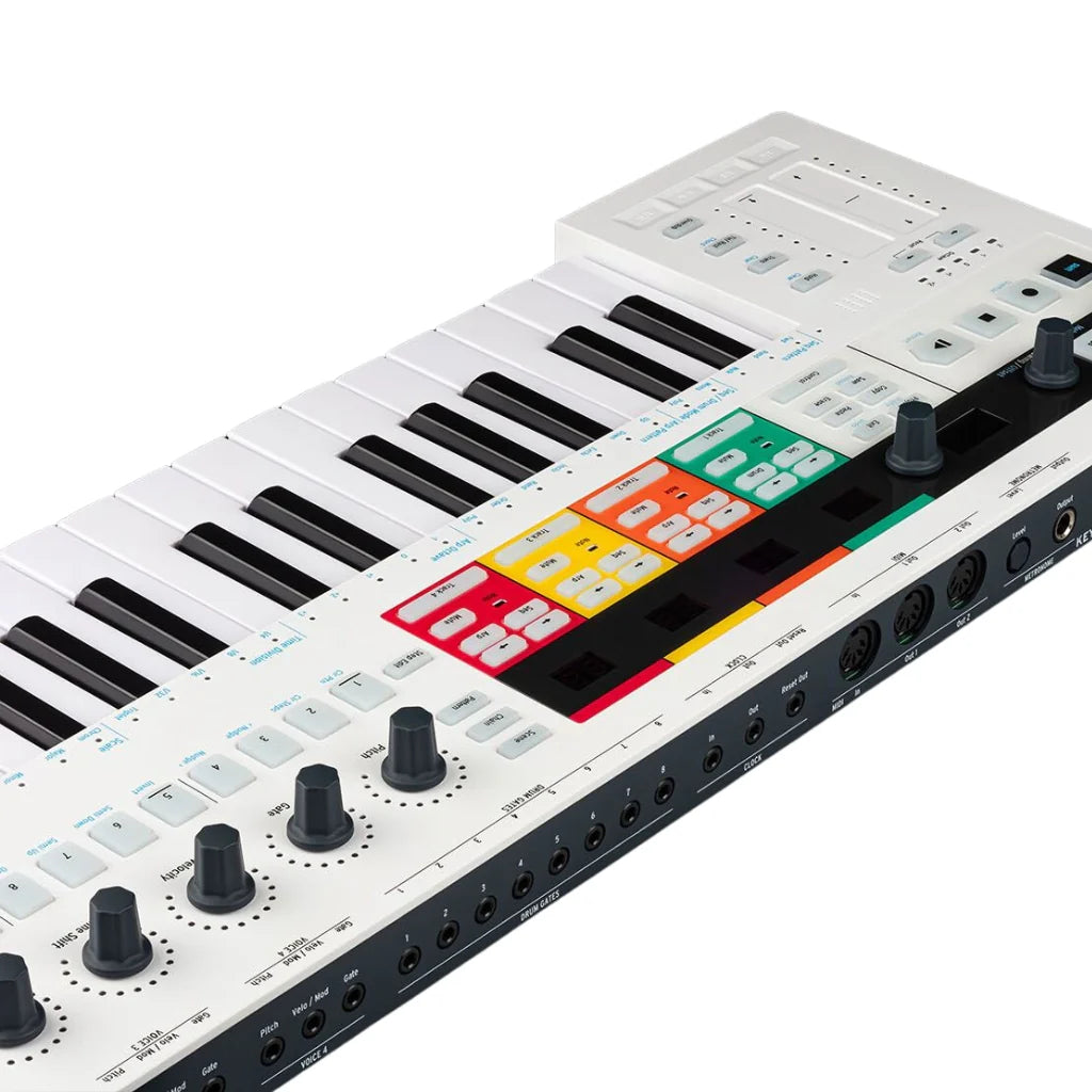 Arturia Keystep Pro sequencer with colorful pads, knobs, and buttons for music production and live performance.