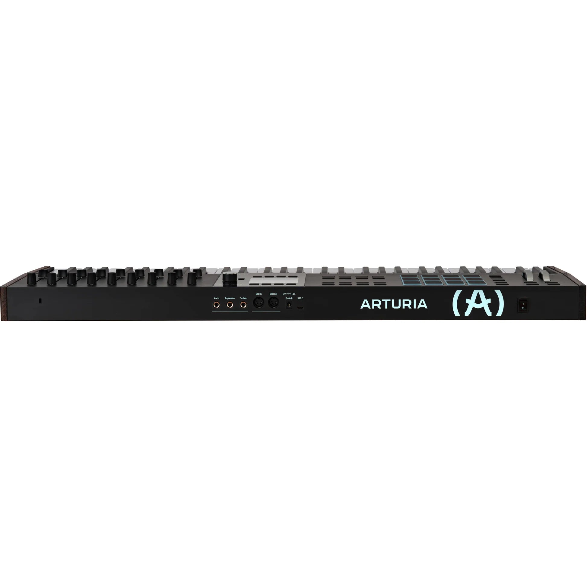 Arturia KeyLab 61 MK3 MIDI keyboard in black finish, rear view with connectivity