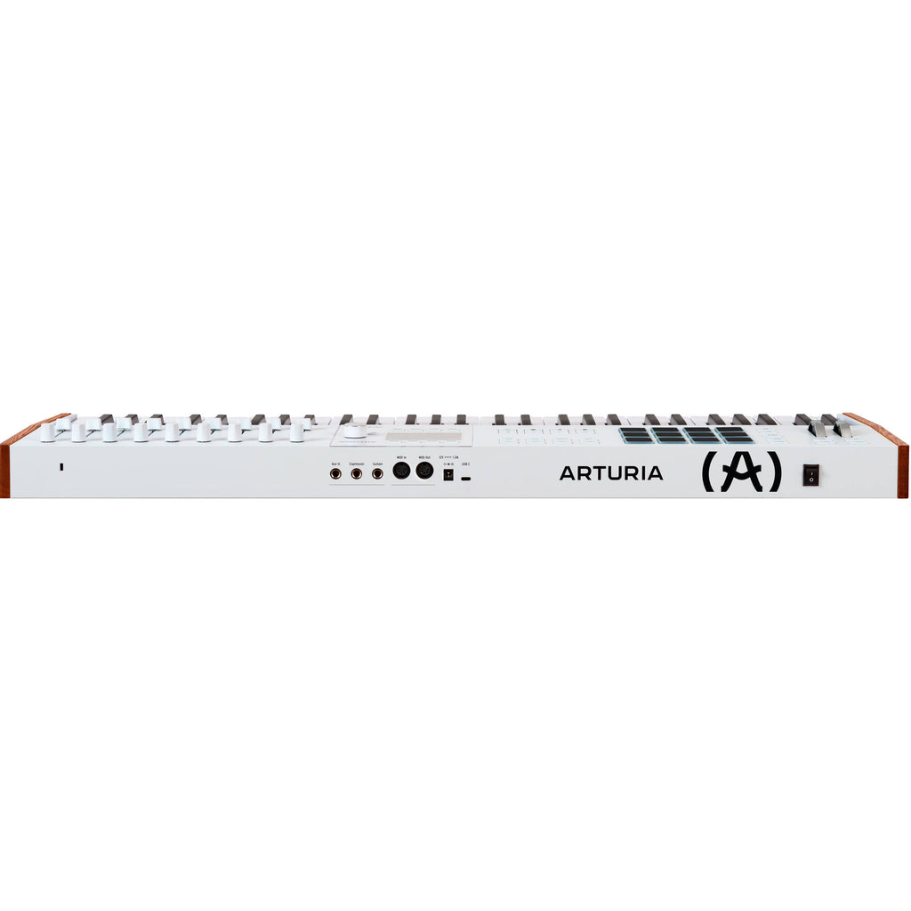 Arturia KeyLab 61 MK3 MIDI keyboard in white finish, rear view with connectivity