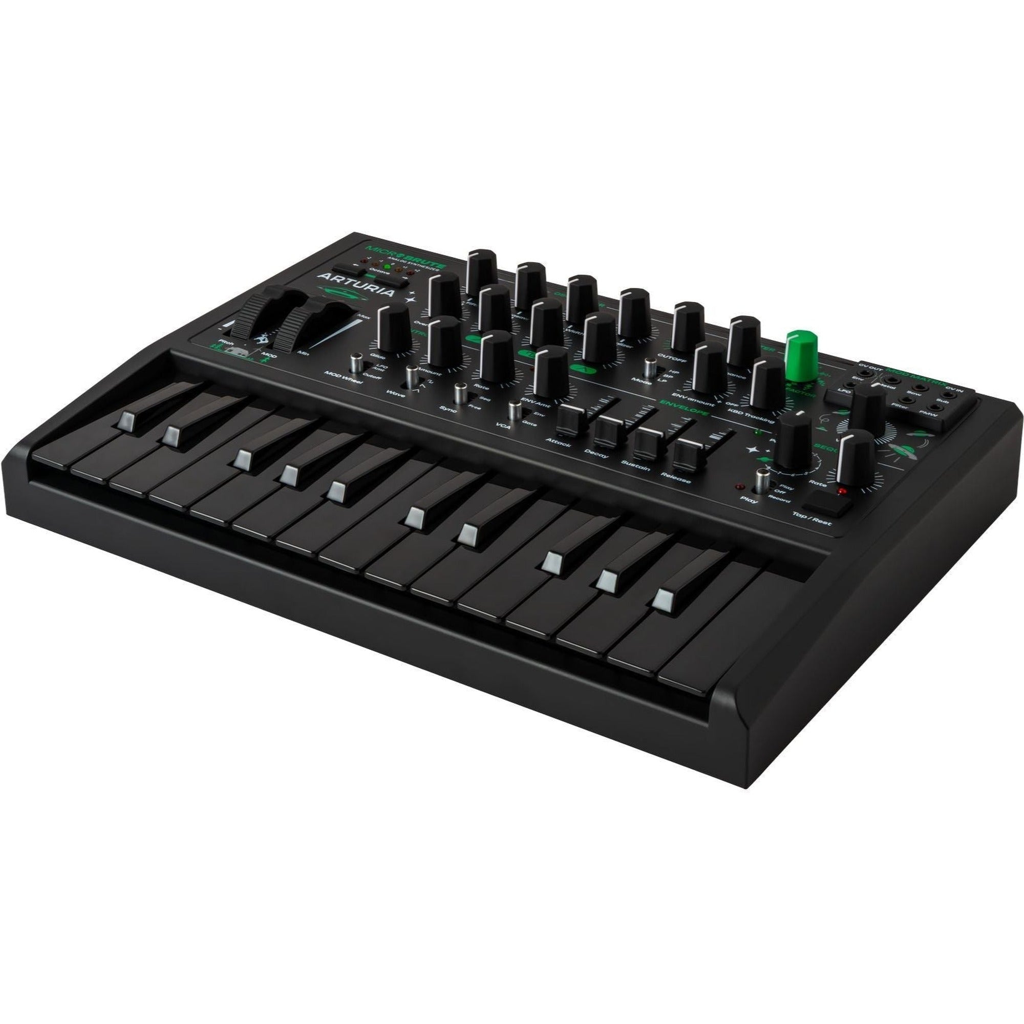 Arturia MicroBrute UFO keyboard synthesizer with compact design, featuring various knobs and controls for sound shaping.
