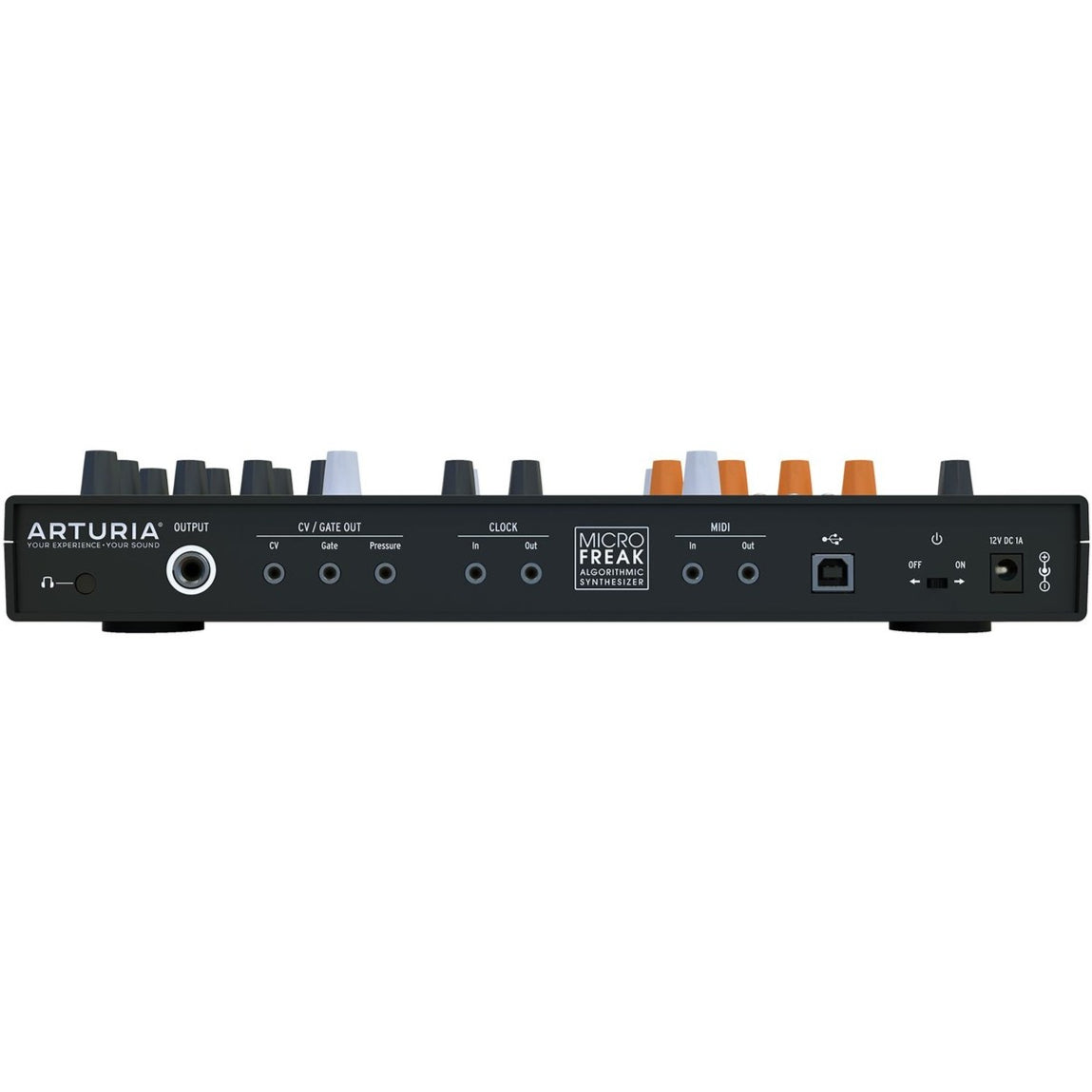Arturia Microfreak synthesizer, rear view showing connection ports