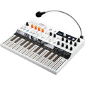 Arturia MicroFreak Vocoder Edition synthesizer with keyboard and control knobs, showcasing its sleek design and modern interface.