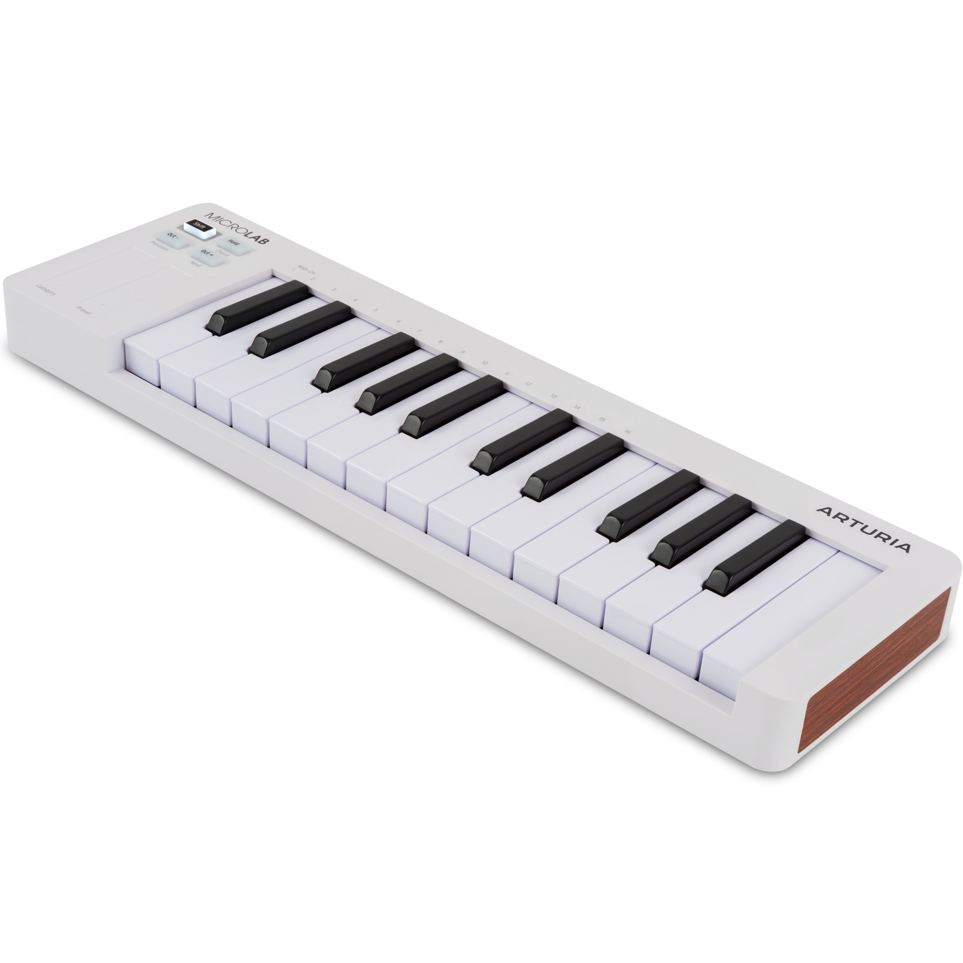 Arturia MicroLab MK3 MIDI keyboard controller, white, angled view