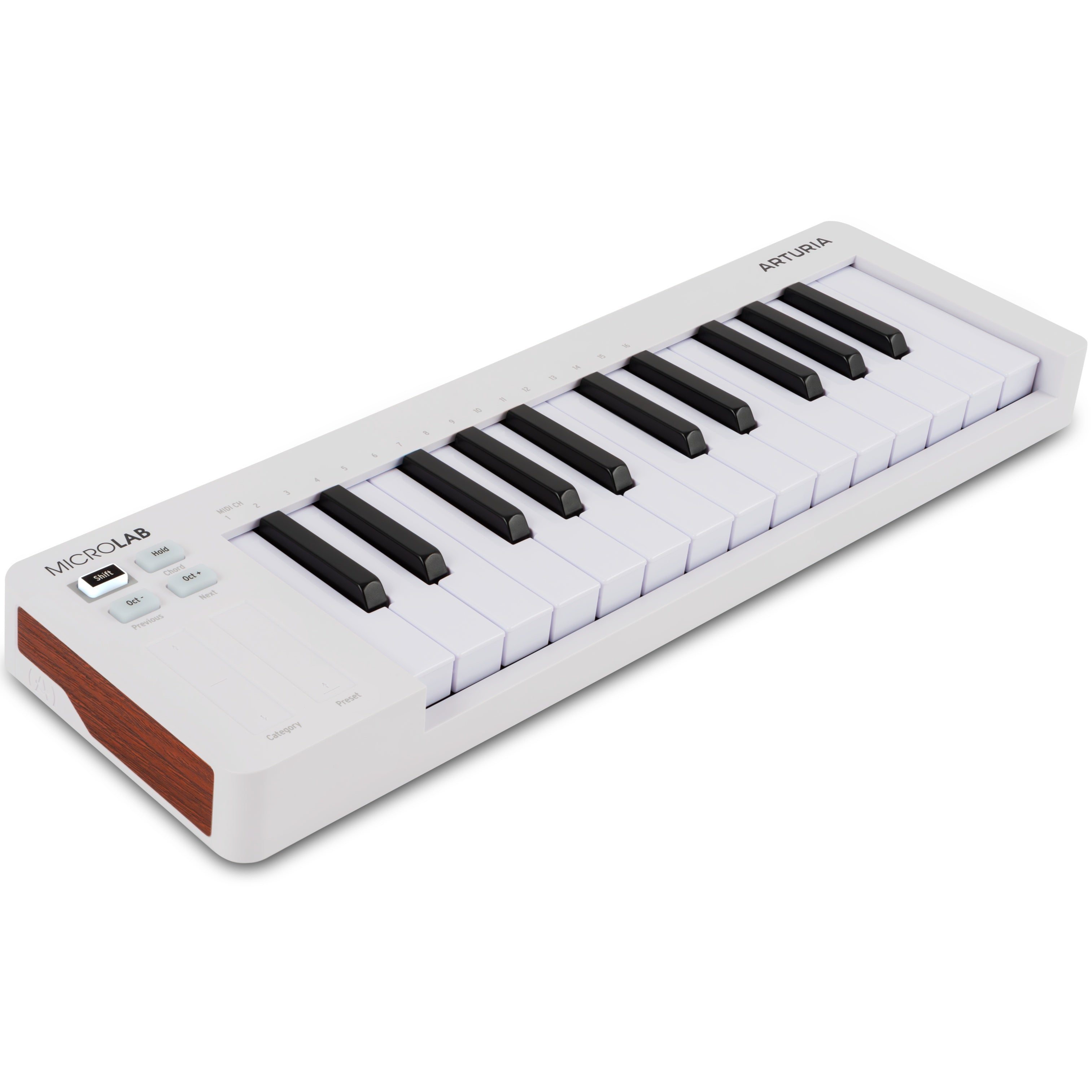 Arturia MicroLab MK3 MIDI keyboard controller, white, angled view