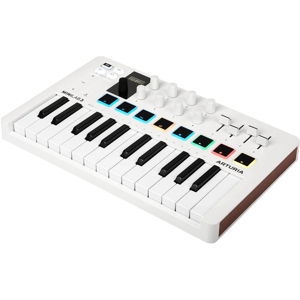 Arturia MiniLab 3 MIDI keyboard, in black, front view