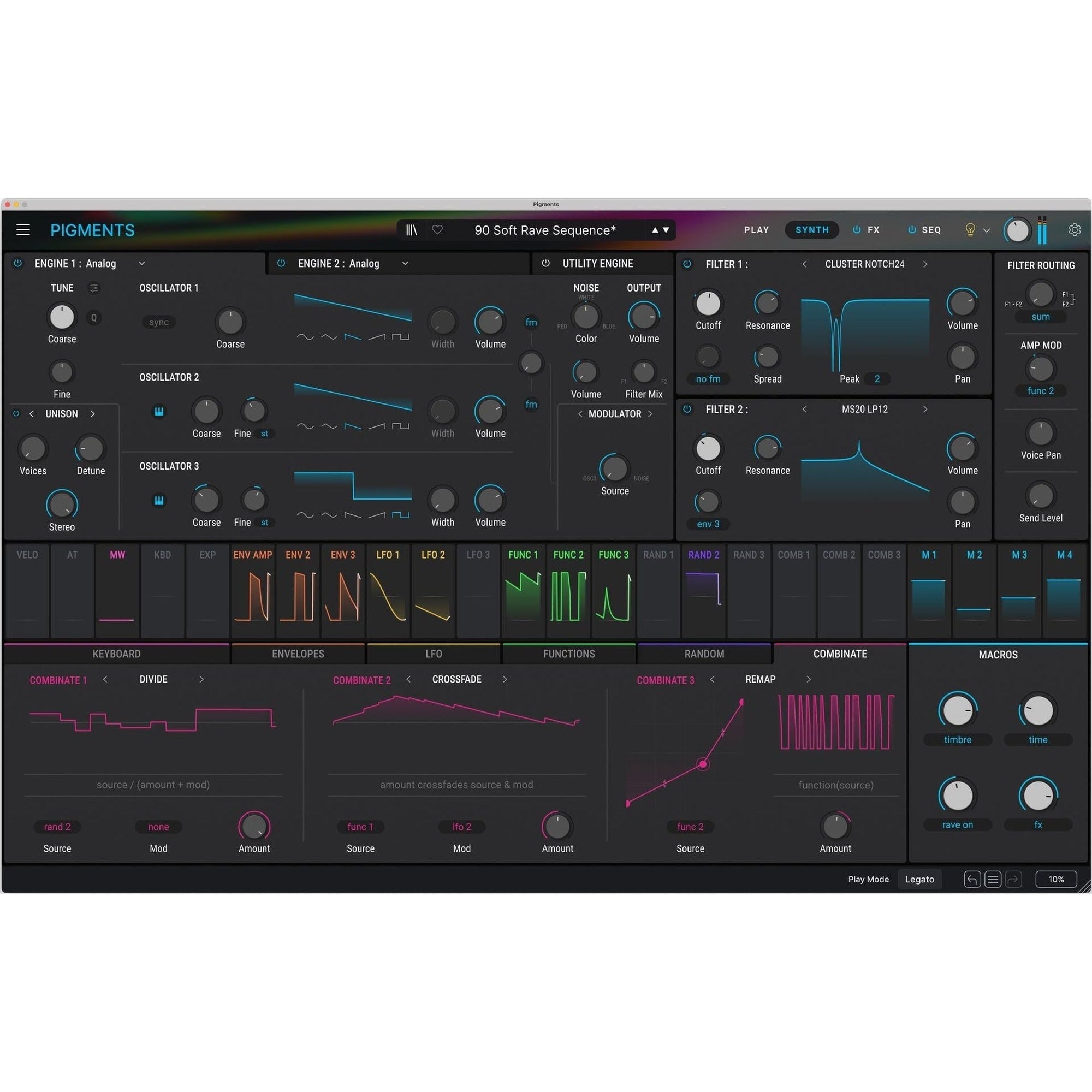 Arturia Pigments 6 music production software interface with colorful waveform and sound controls on screen.