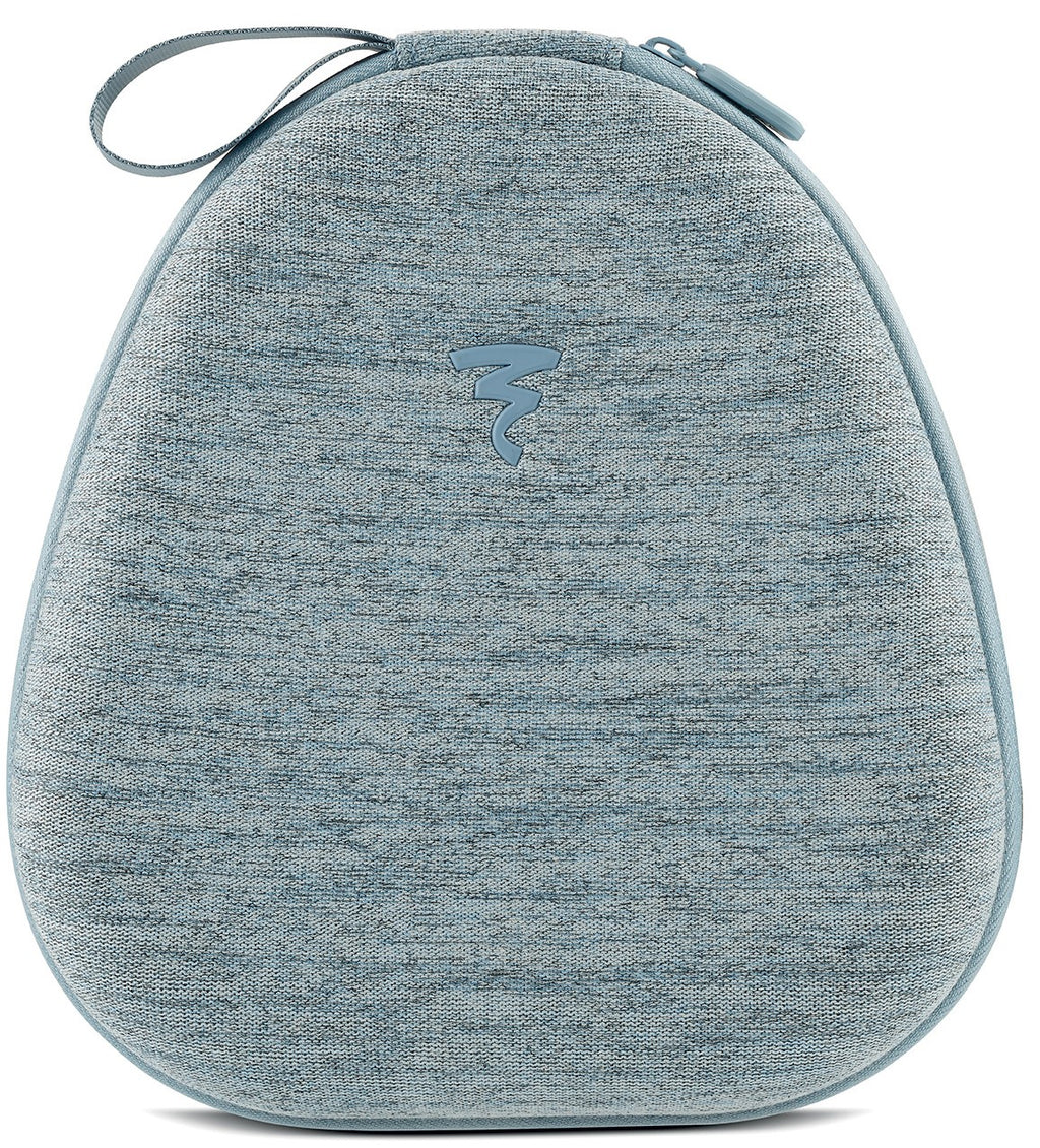 Focal Azurys wired headphones in blue with carrying case, showing the headphones' ear cups and cable design.