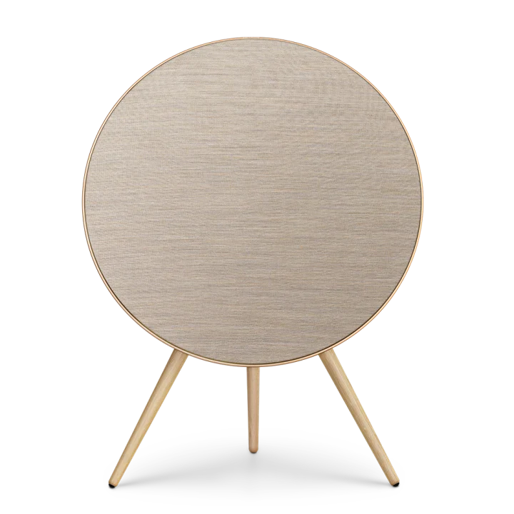 Bang & Olufsen Beosound A9 5th Gen wireless speaker, gold, front view