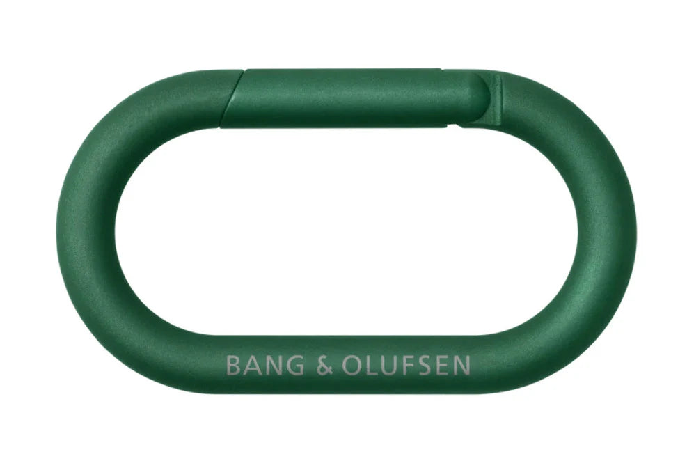 Bang & Olufsen Beosound Explore portable Bluetooth speaker, with carabiner mount, front view