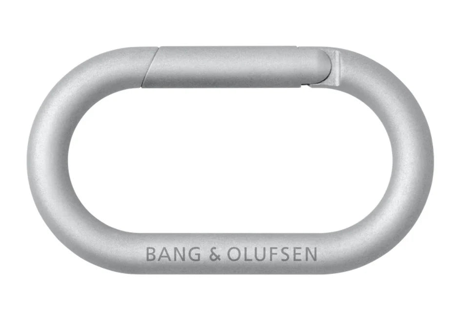 Bang & Olufsen Beosound Explore portable Bluetooth speaker, with carabiner mount, front view