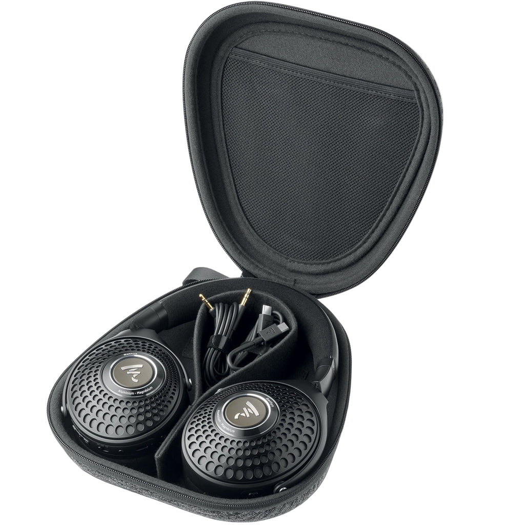 Focal Bathys wireless headphones in deep black case, showcasing sleek design and premium build quality.