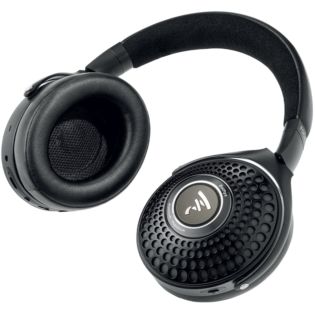 Focal Bathys wireless headphones in deep black with sleek over-ear design and cushioned ear cups.