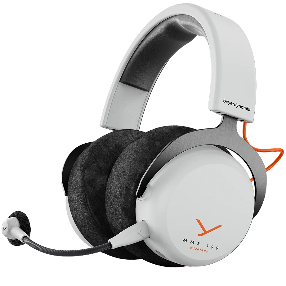 Beyerdynamic MMX 150 Wireless gaming headset, angled view in Arctic White