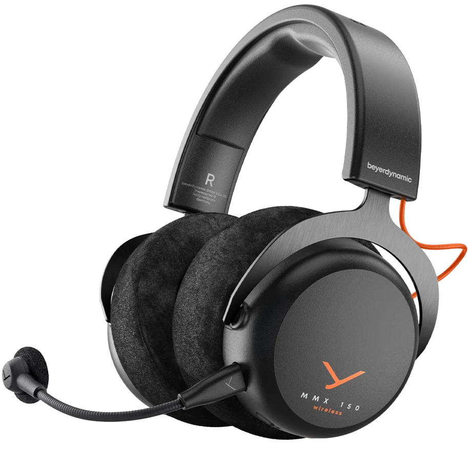 Beyerdynamic MMX 150 Wireless gaming headset, angled view in black