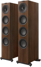 KEF Q11 Meta passive floorstanding speakers with sleek black cabinets and modern design, showcasing high-quality audio speakers.