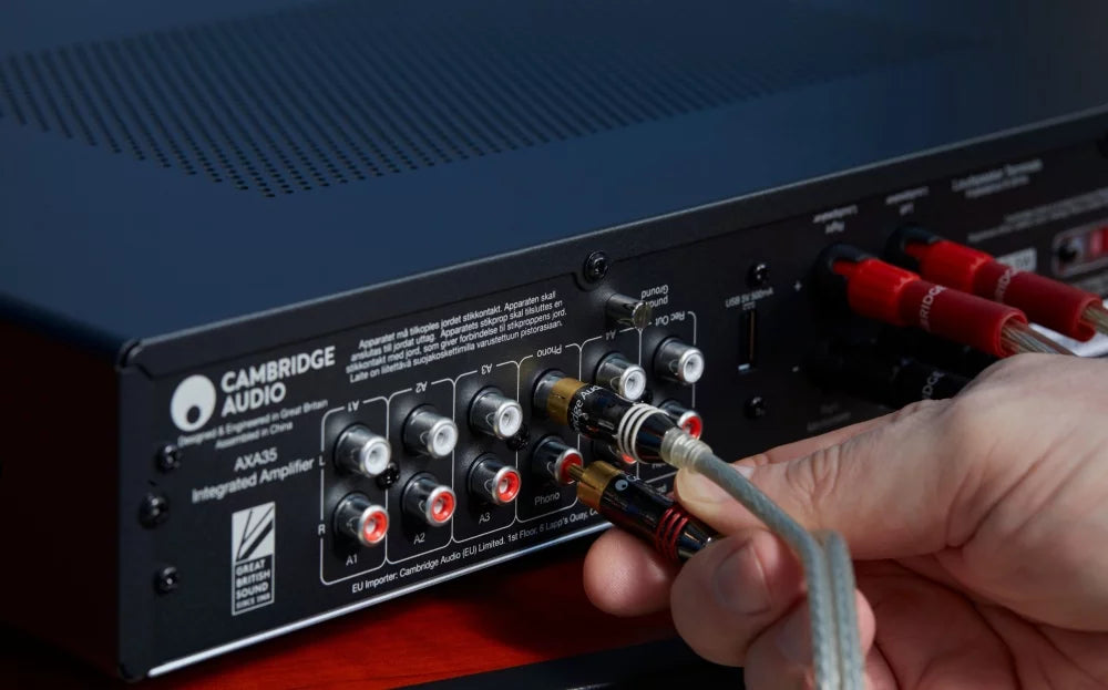 Cambridge Audio AXA35 stereo amplifier, black, front view