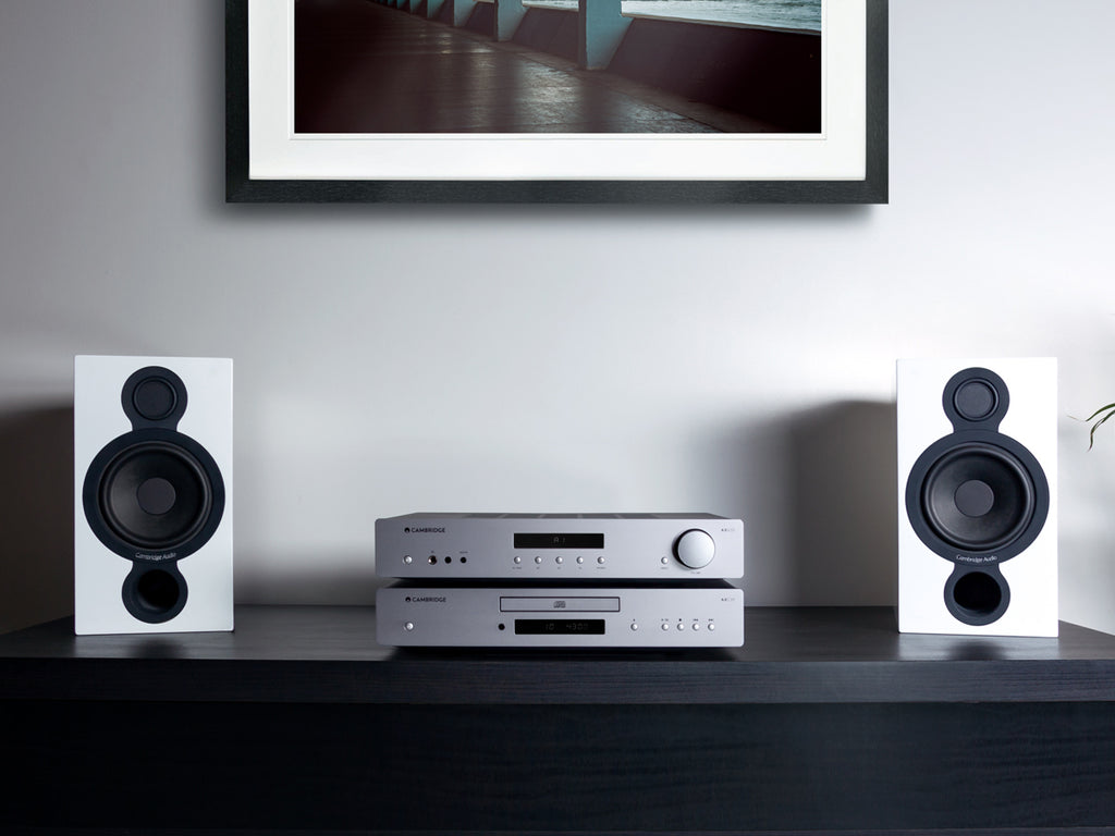 Cambridge Audio AXA35 stereo amplifier, black, front view