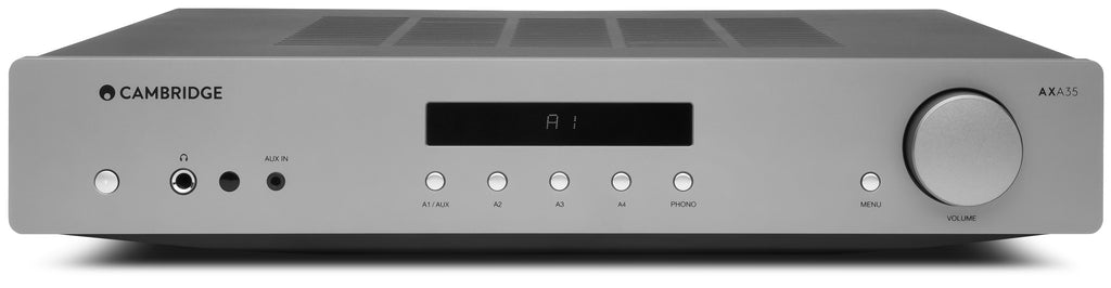 Cambridge Audio AXA35 stereo amplifier, black, front view