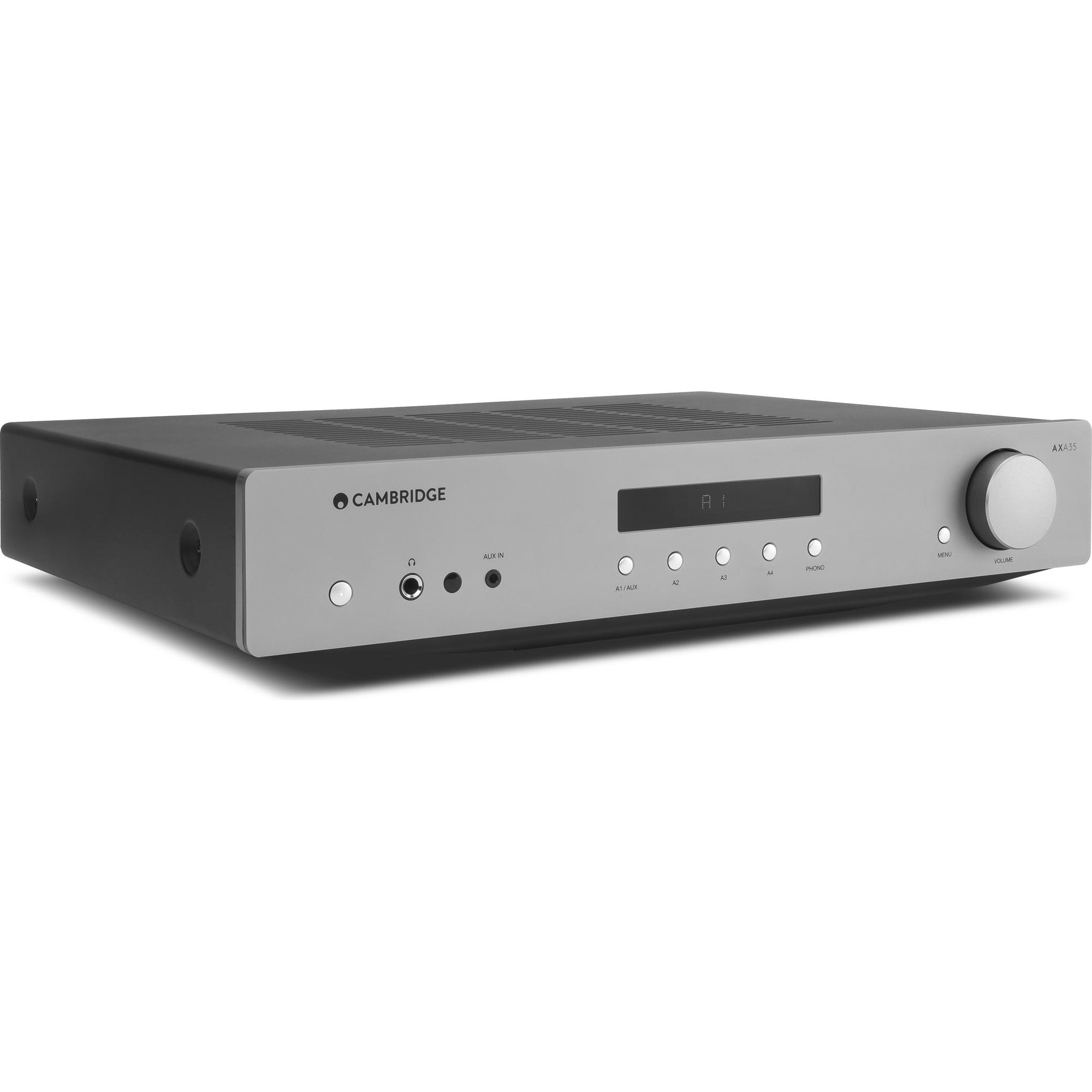 Cambridge Audio AXA35 stereo amplifier, black, front view
