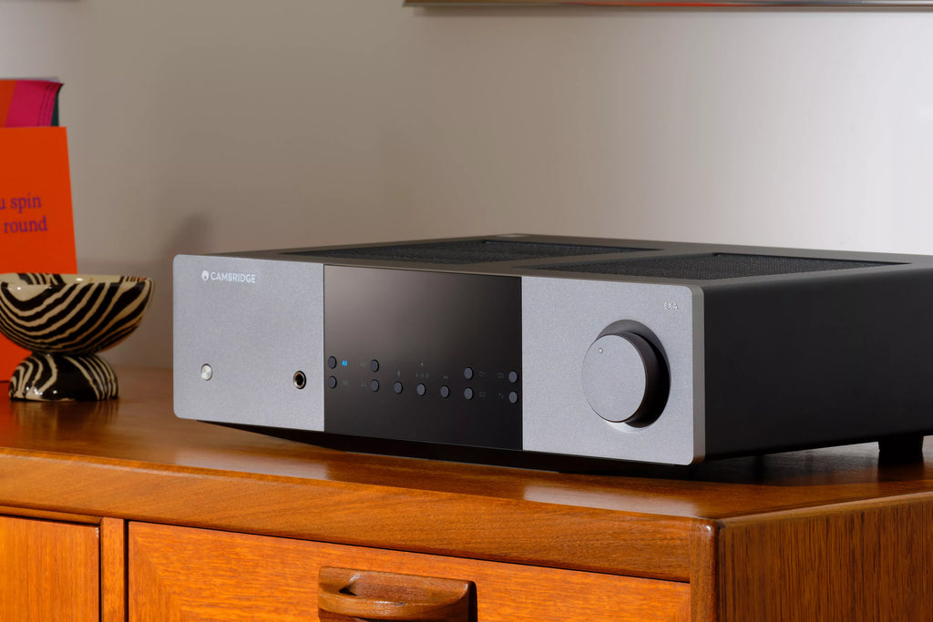 Cambridge Audio EXA100 integrated stereo amplifier, black, front view