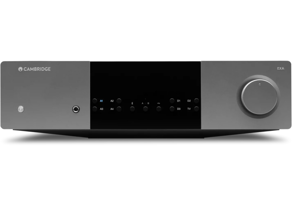 Cambridge Audio EXA100 integrated stereo amplifier, black, front view