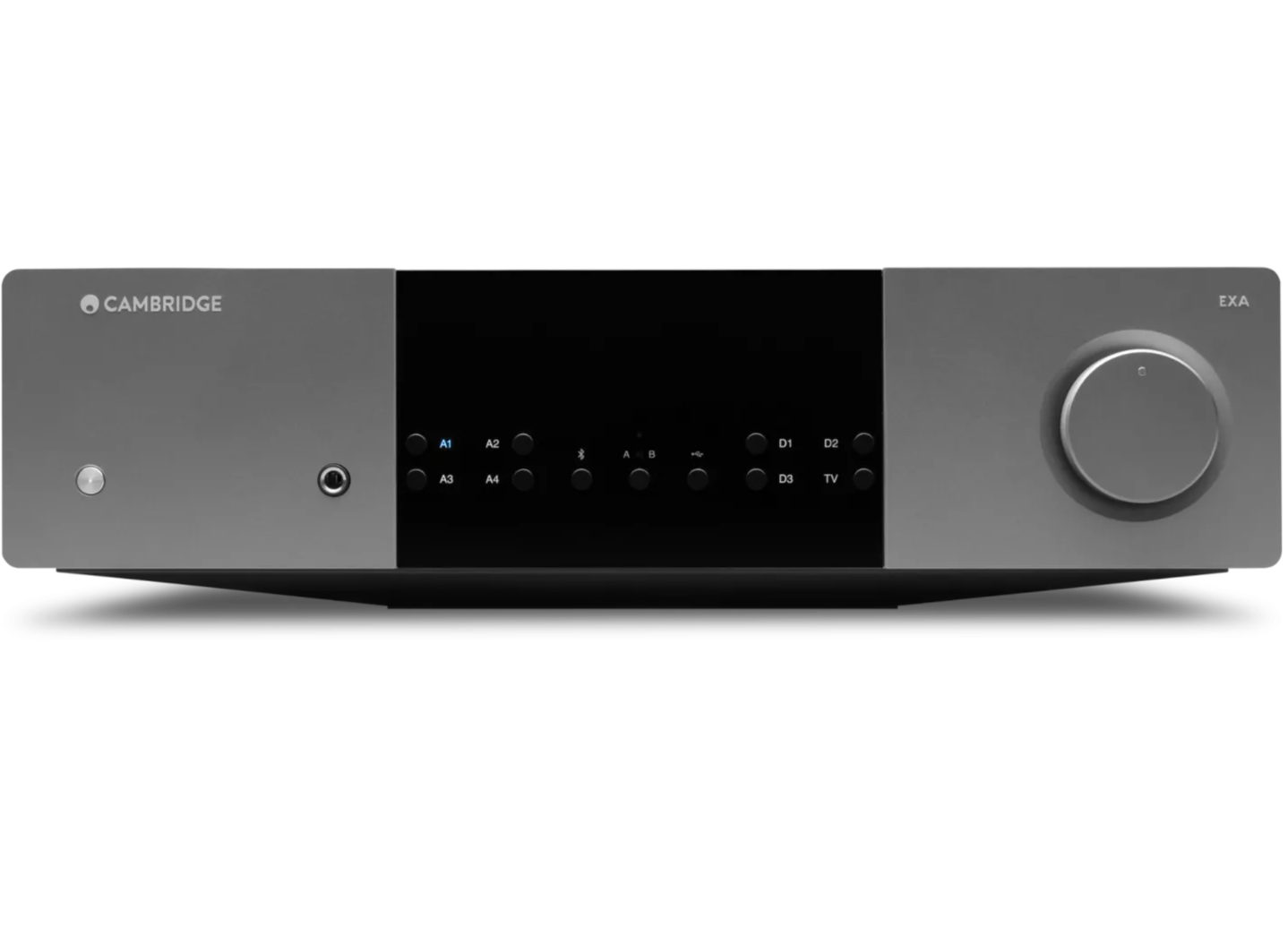 Cambridge Audio EXA100 integrated stereo amplifier, black, front view