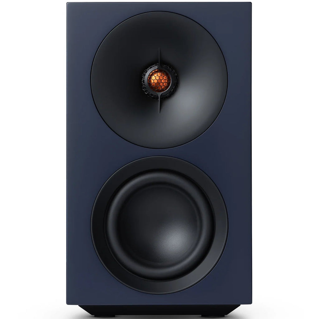 Cambridge Audio L/R S active bookshelf speakers, blue, front view