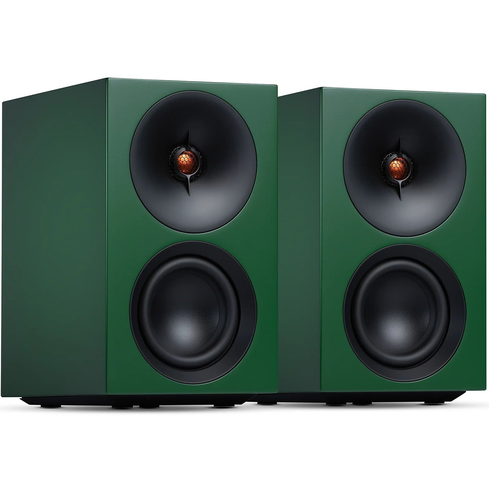 Cambridge Audio L/R S active bookshelf speakers, green, front view