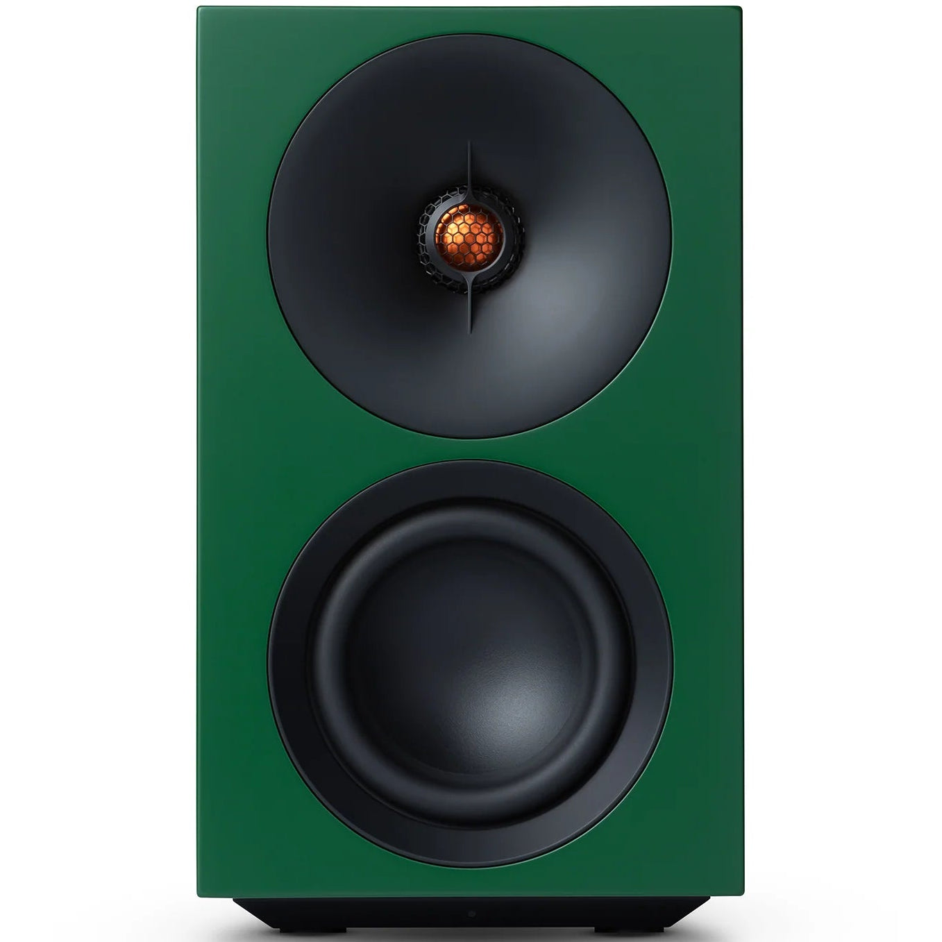 Cambridge Audio L/R S active bookshelf speakers, green, front view
