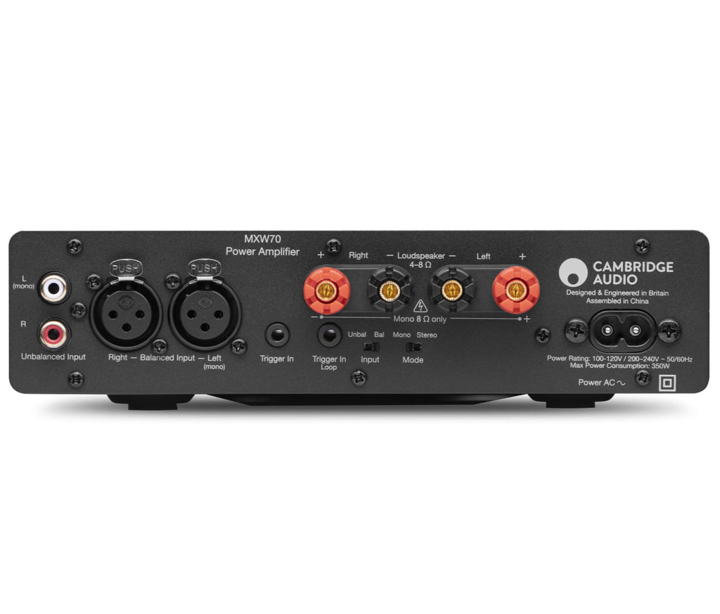 Cambridge Audio MXW70 stereo amplifier, lunar grey, back view