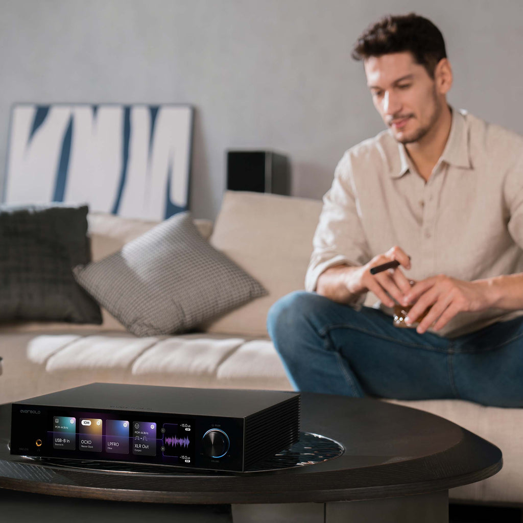 Eversolo DAC-Z10 headphone amplifier and DAC with sleek black design and front volume control knob.