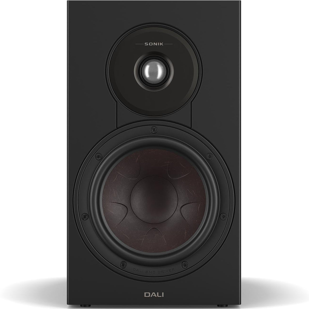 DALI Sonik 3 passive bookshelf speakers with black finish, featuring compact design and front grille, suitable for home audio setup.