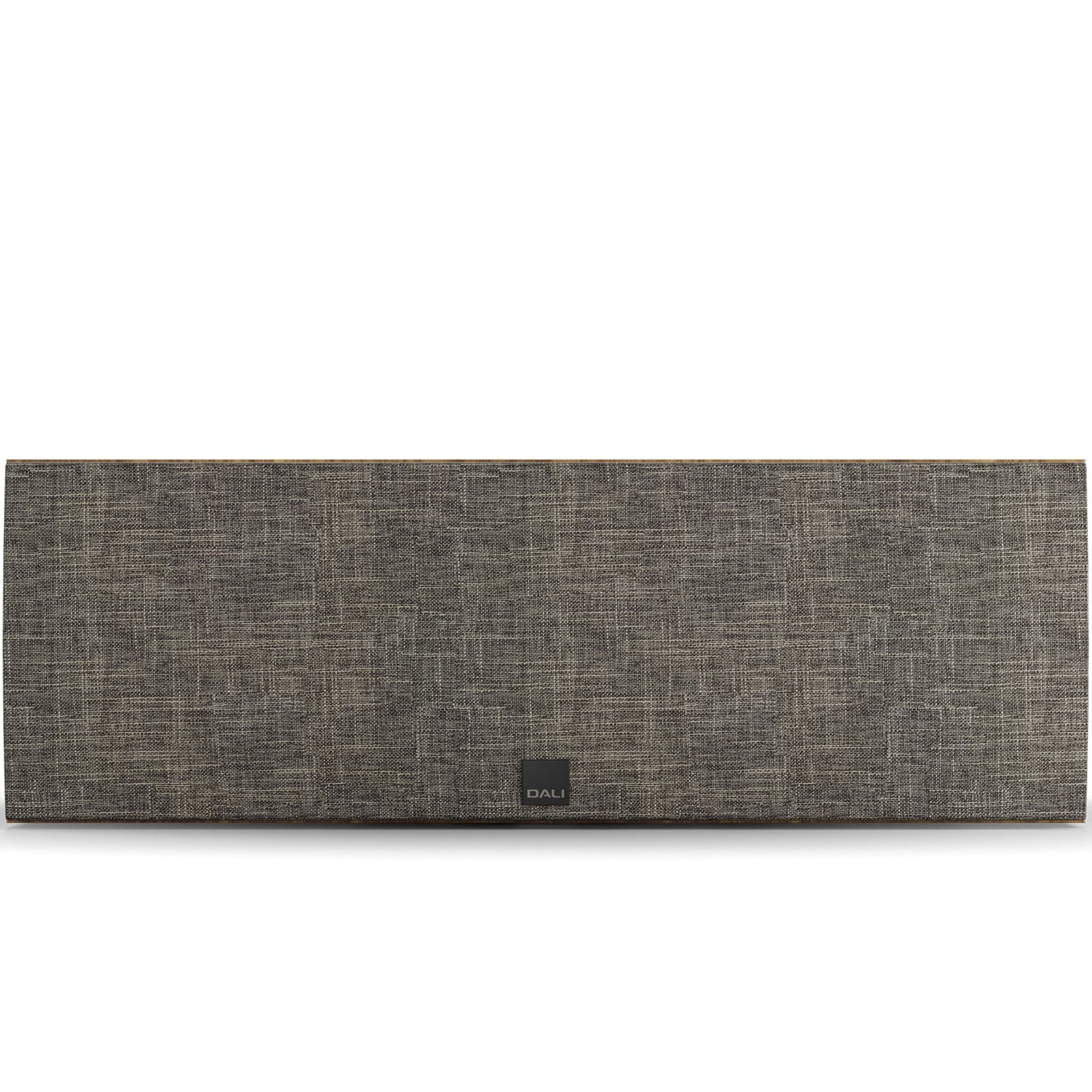DALI Rubikore Cinema center speaker in natural walnut finish, showcasing sleek design and front grille for home theater audio.