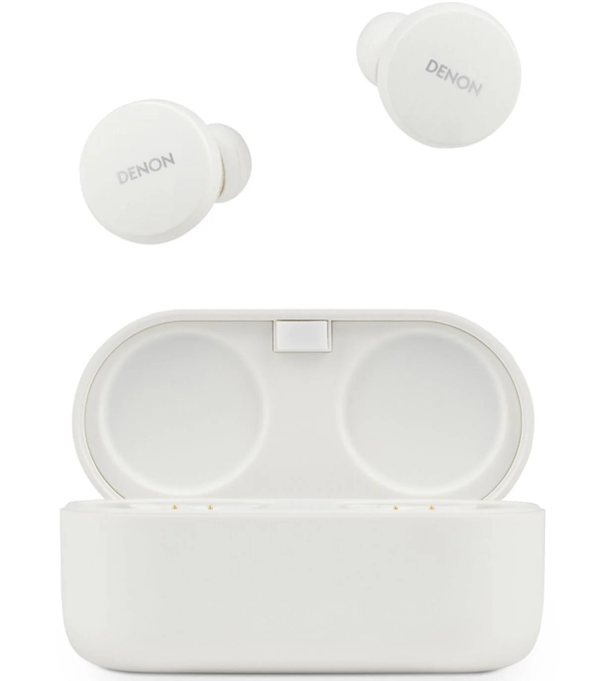 Denon PerL wireless in-ear headphones, white earbuds and case