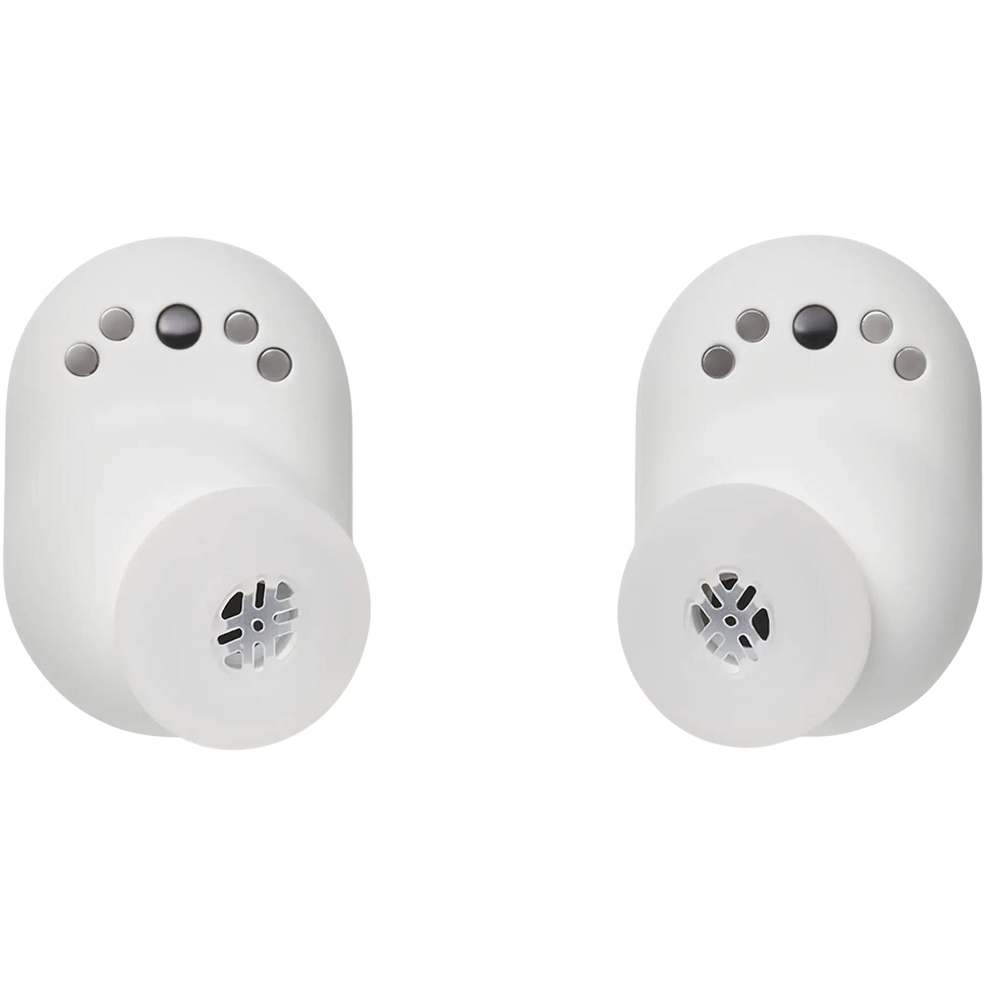 Devialet Gemini II wireless in-ear headphones, white earbuds close-up