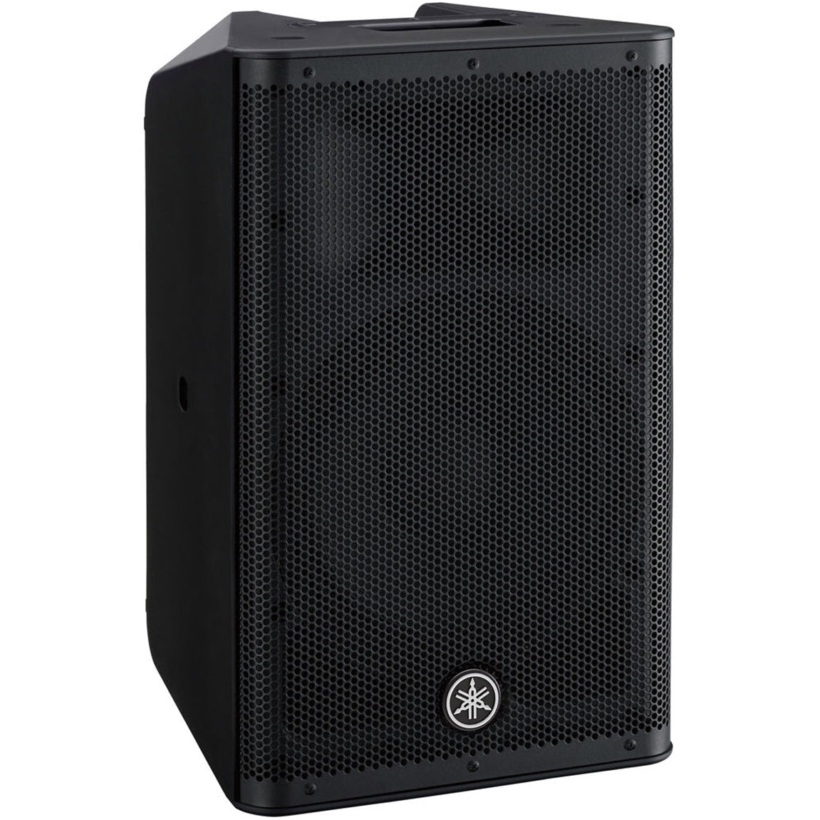 Yamaha DXR10 MK2 PA speaker showing a black, rectangular speaker with control panel and speaker grille, designed for professional sound.