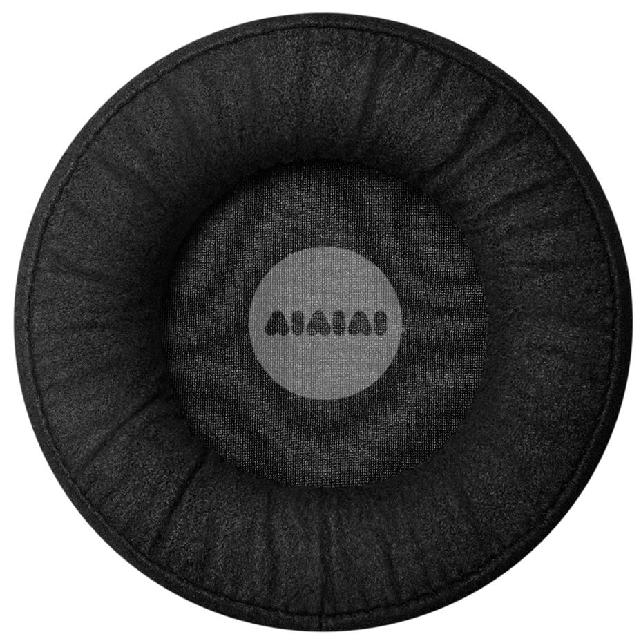 AIAIAI E08 Alcantara headphone earpads with soft Alcantara material, shown with logo, designed for comfort and fit.