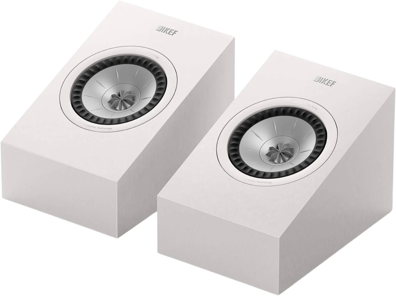 KEF Q8 Meta Dolby Atmos speakers showing sleek black design with drivers and mounting hardware for immersive audio setup.