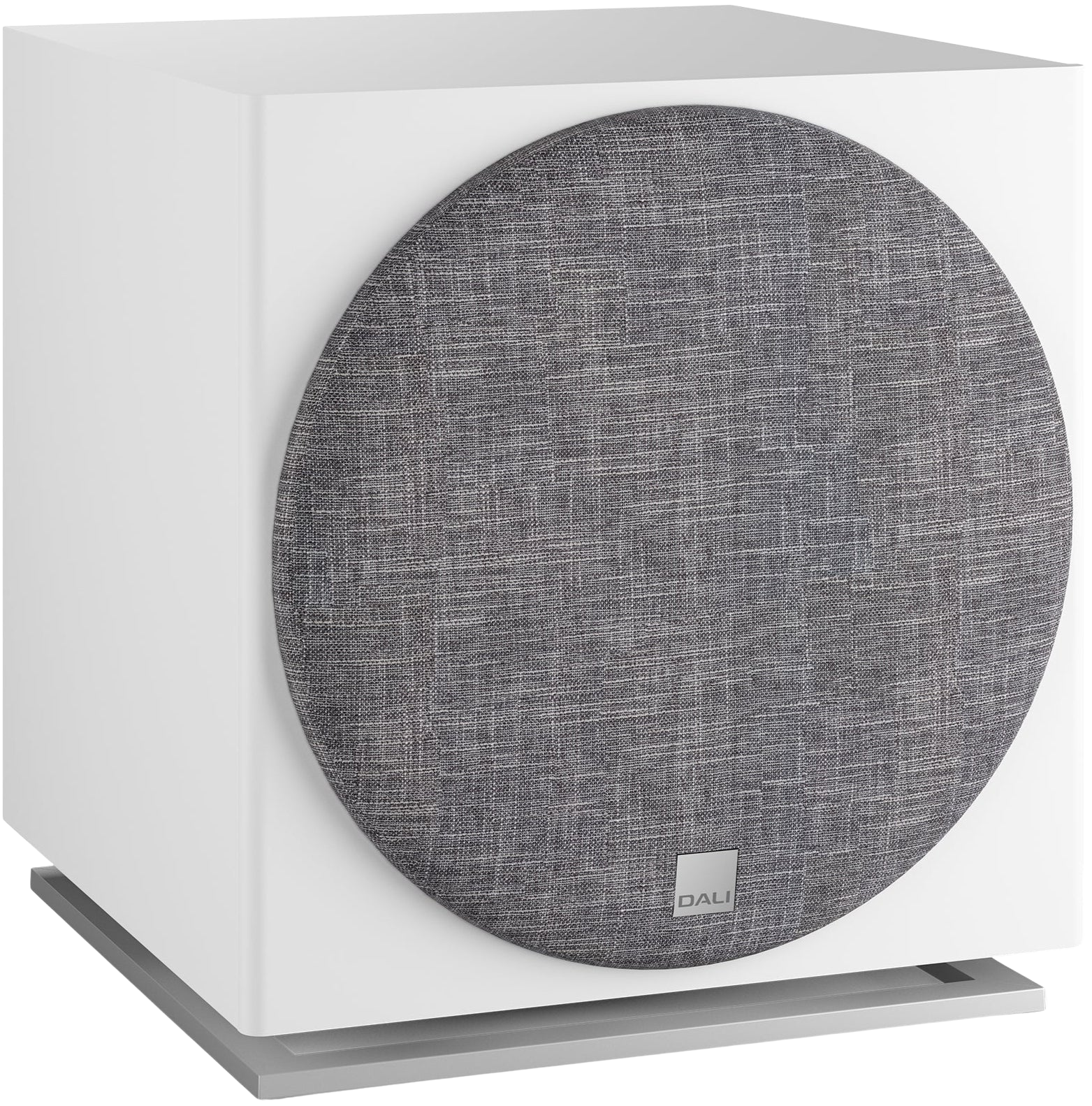 DALI Dali Sub E-12 F subwoofer with sleek black enclosure and front-firing driver, designed for deep bass in home audio systems.
