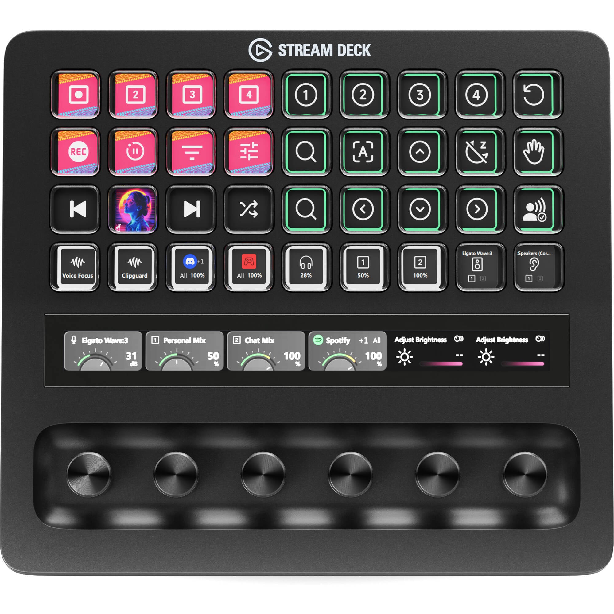 Elgato Stream Deck + XL video edit controllers, close up