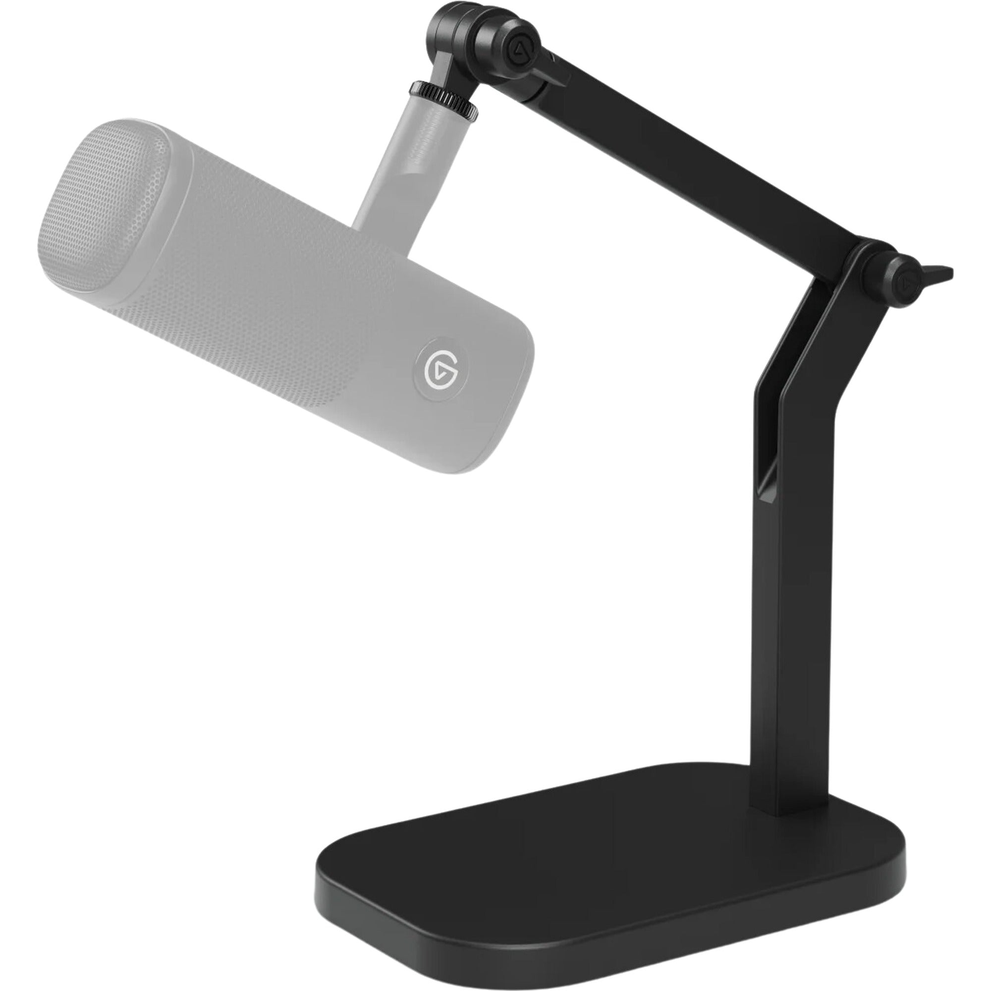Elgato Wave Desk Stand holding a desktop microphone, designed for stable placement and easy access during recording.