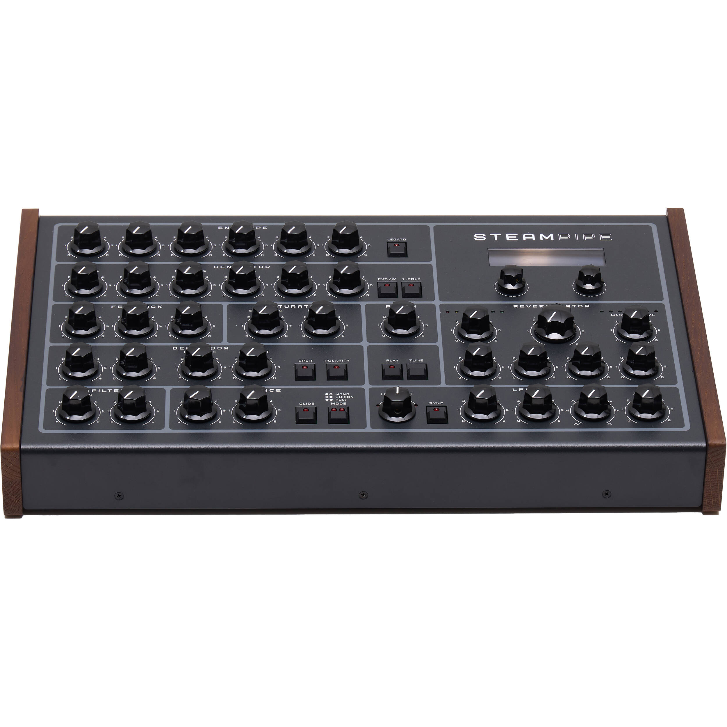 Erica Synths Steampipe desktop synthesizer, top view.
