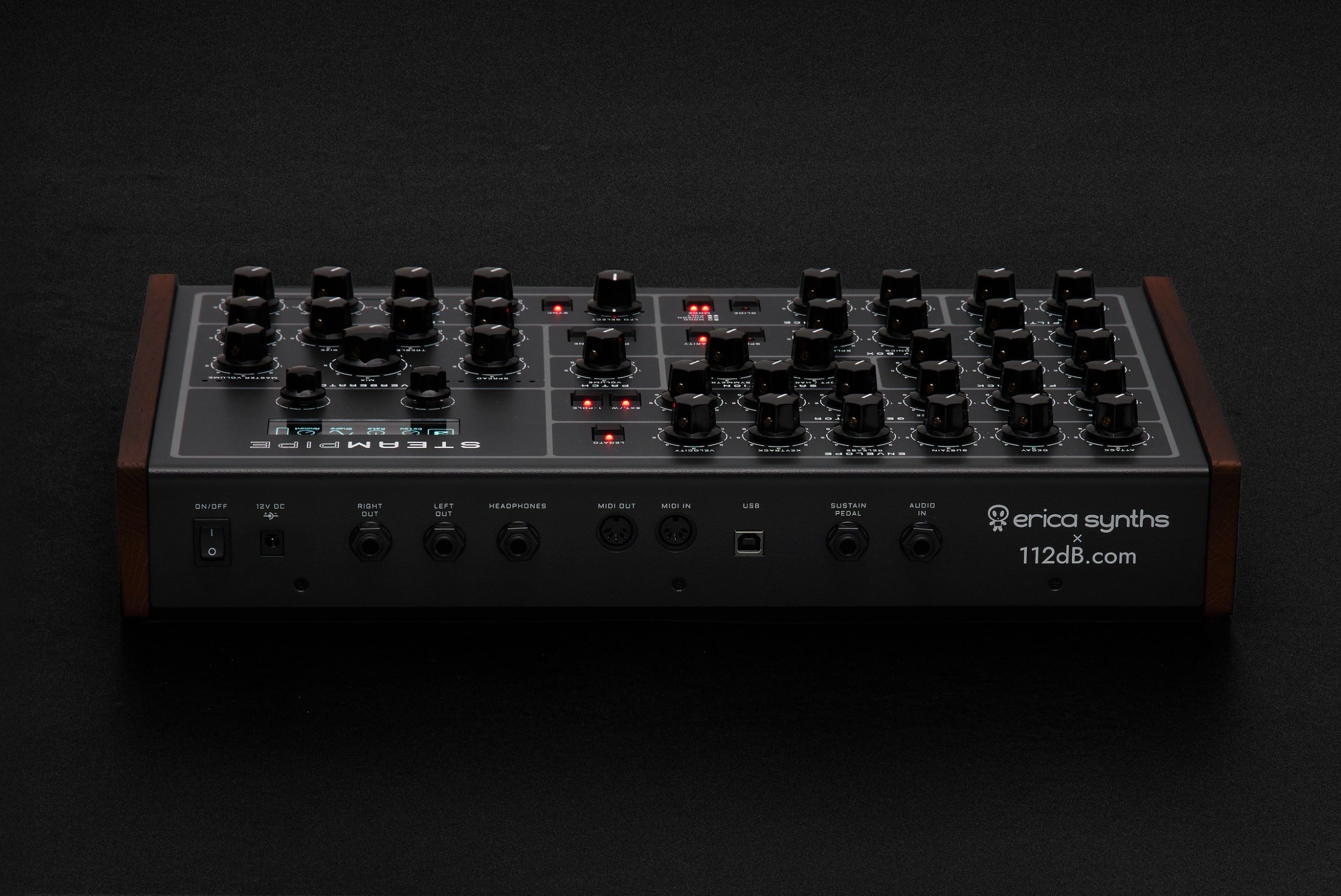 Erica Synths Steampipe desktop synthesizer, top view.