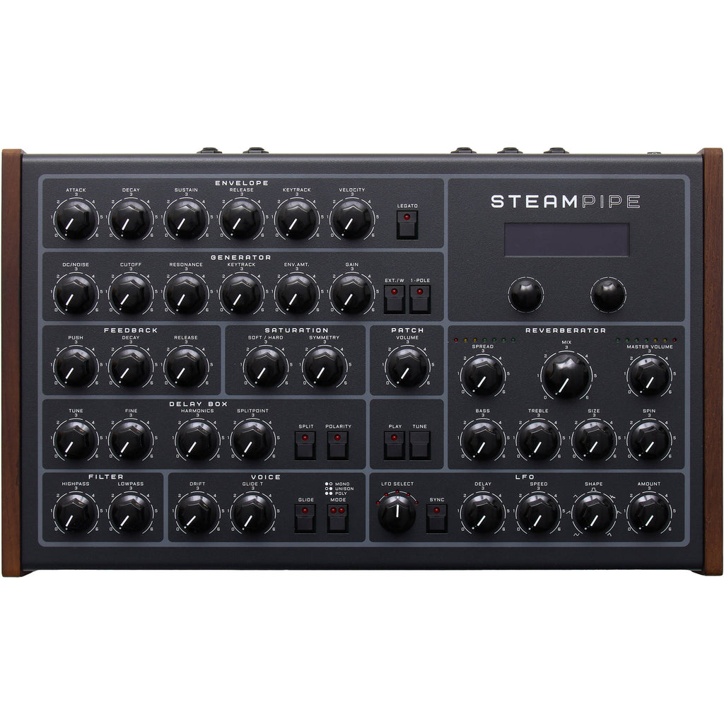 Erica Synths Steampipe desktop synthesizer, top view.