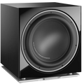 DALI Sub K-14 F subwoofer with black enclosure and driver visible, designed for deep bass in home audio systems