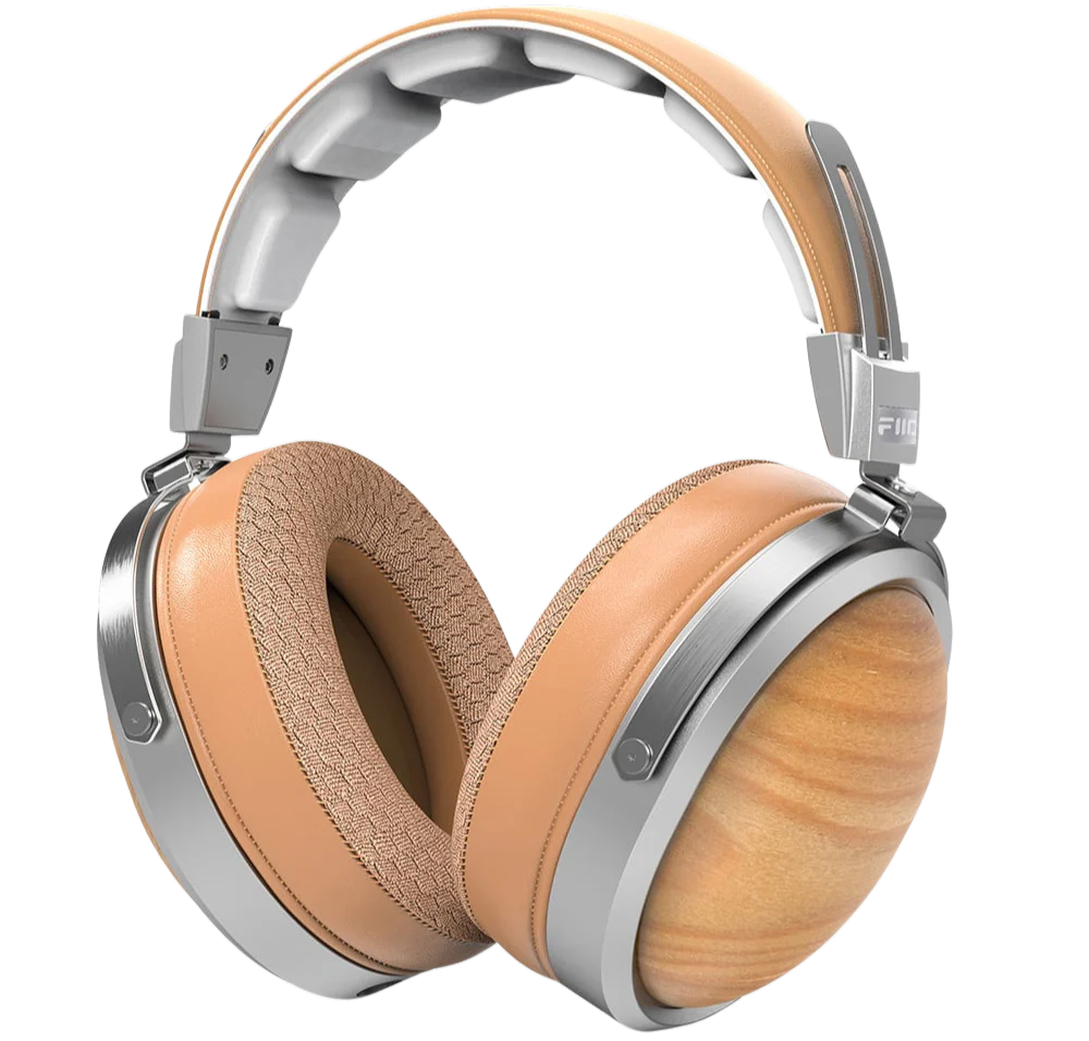 FiiO FT1 closed-back over-ear headphones with walnut wood cups, in black